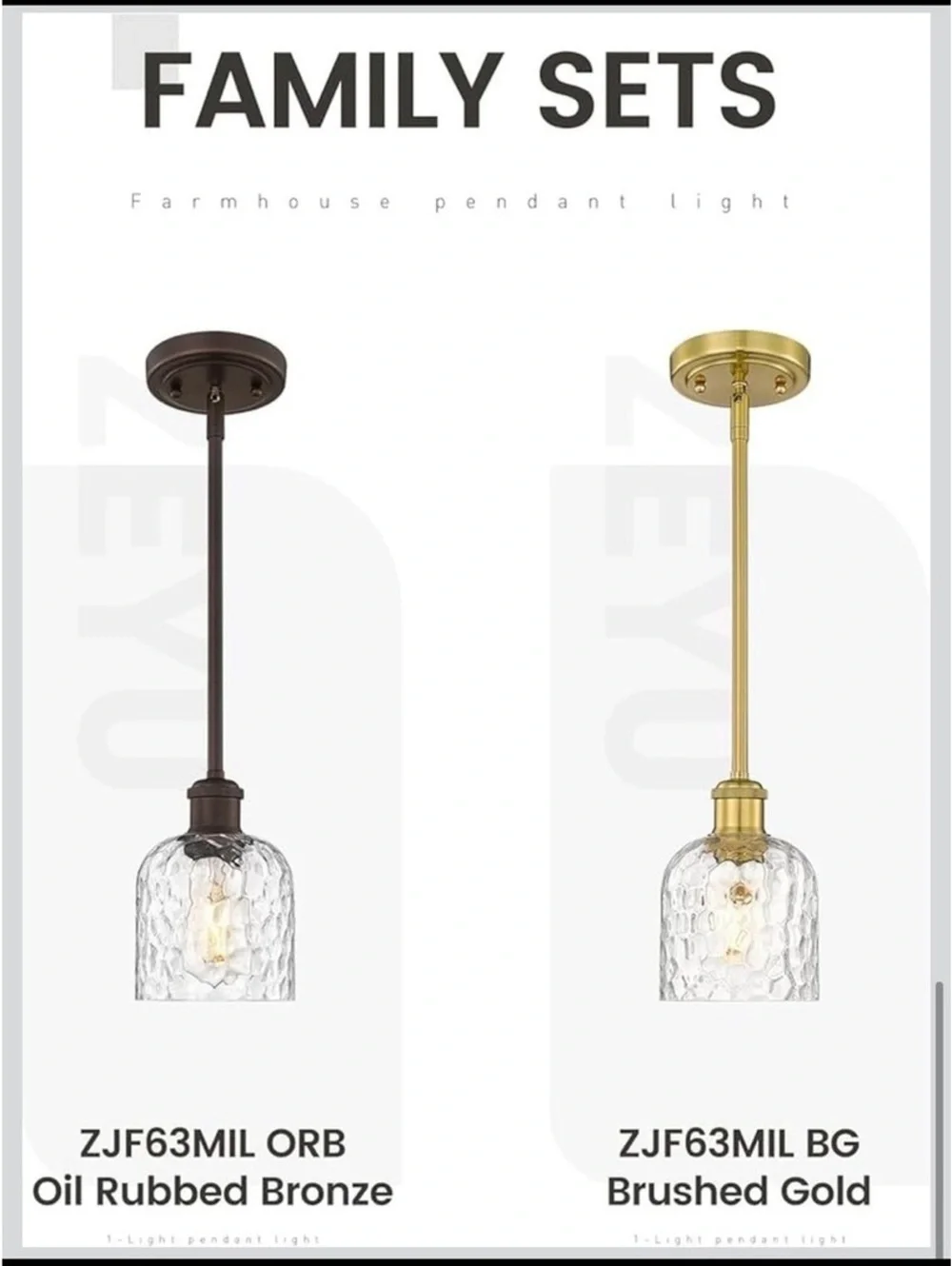 1 Vintage Style Hammered Glass & Gold Pendent Light - New in Box